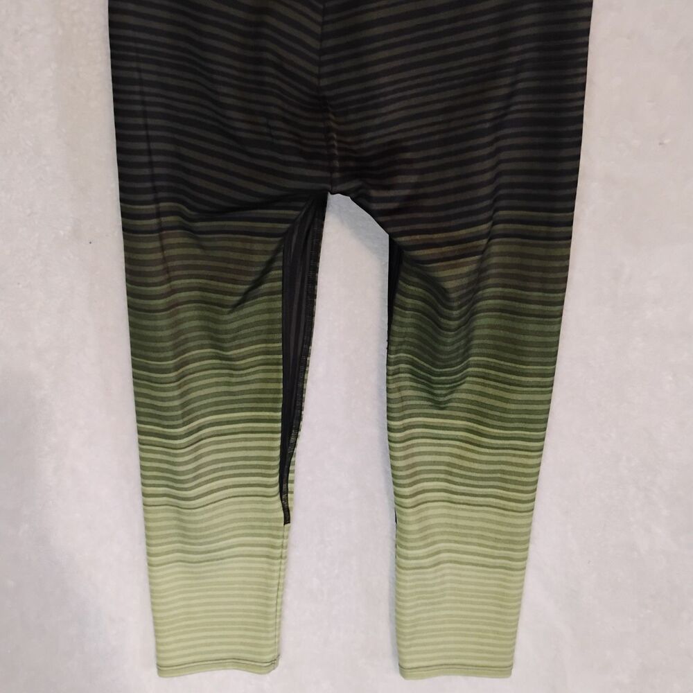 K-DEER Will Stripe Capri Leggings Large Micro Striped Olive Green High Waist Gym - Picture 16 of 16